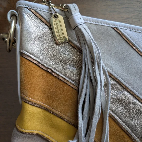 Coach Vintage Soho Limited Edition Chevron Leather Suede Hobo Bag Yellow White - Picture 14 of 14